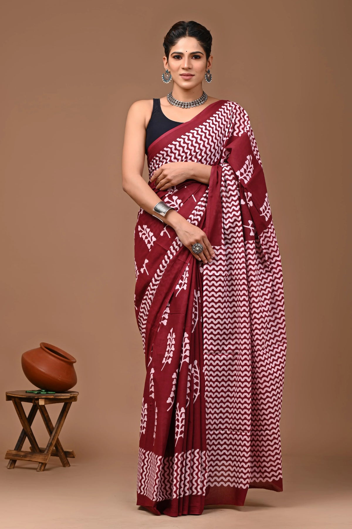 Women's Printed Pure Cotton mulmul Saree With Blouse