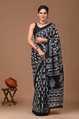 Bagru Hand Block Print Mulmul Cotton Sarees for Women