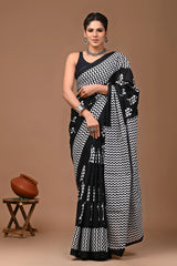 Jaipuria Block Printed Pure Cotton Mulmul Saree For Women