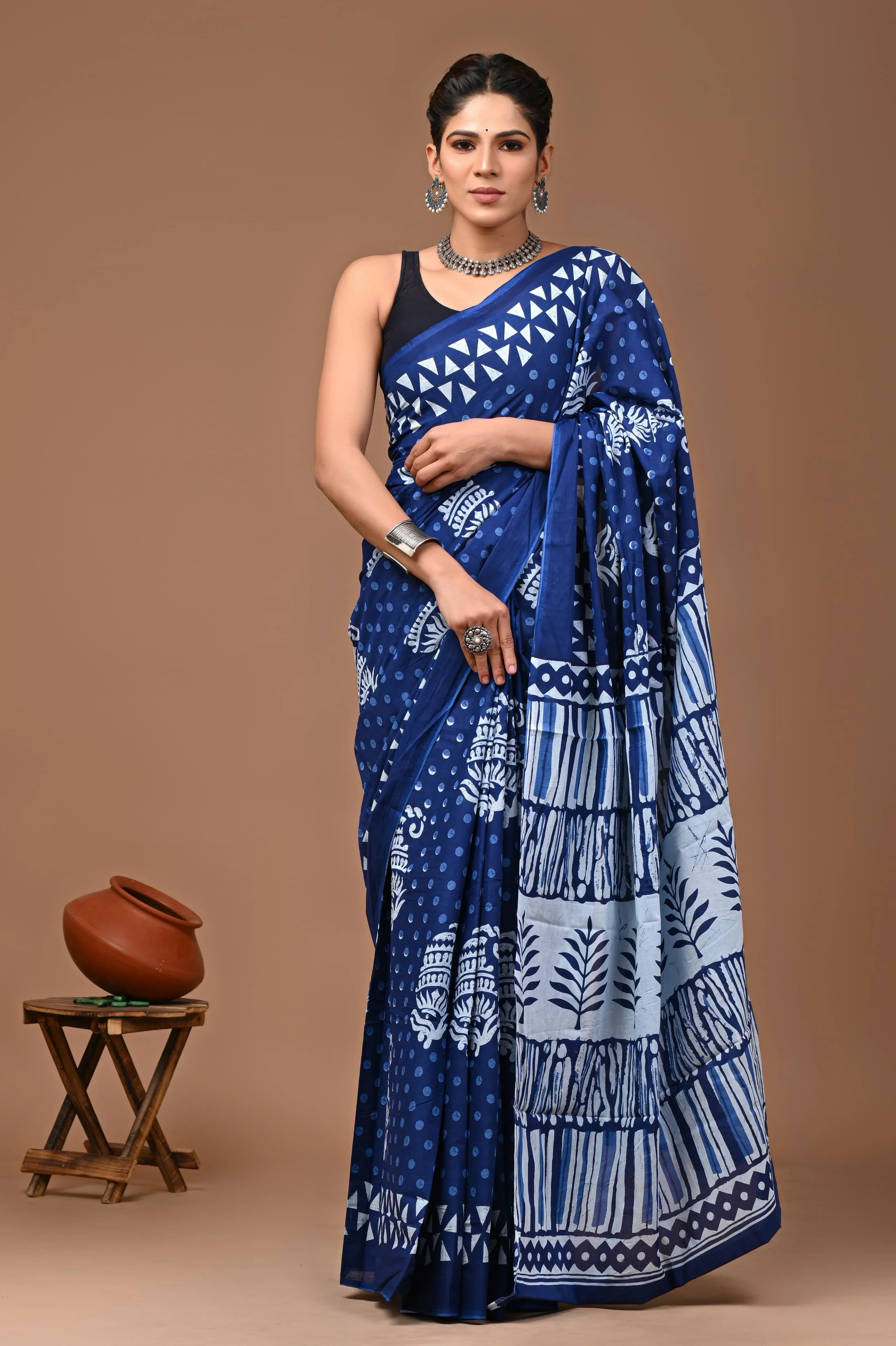 Bagru Hand Block Print Mulmul Cotton Sarees for Women