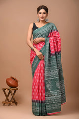 Printed Pure Cotton Mulmul Saree With Blouse