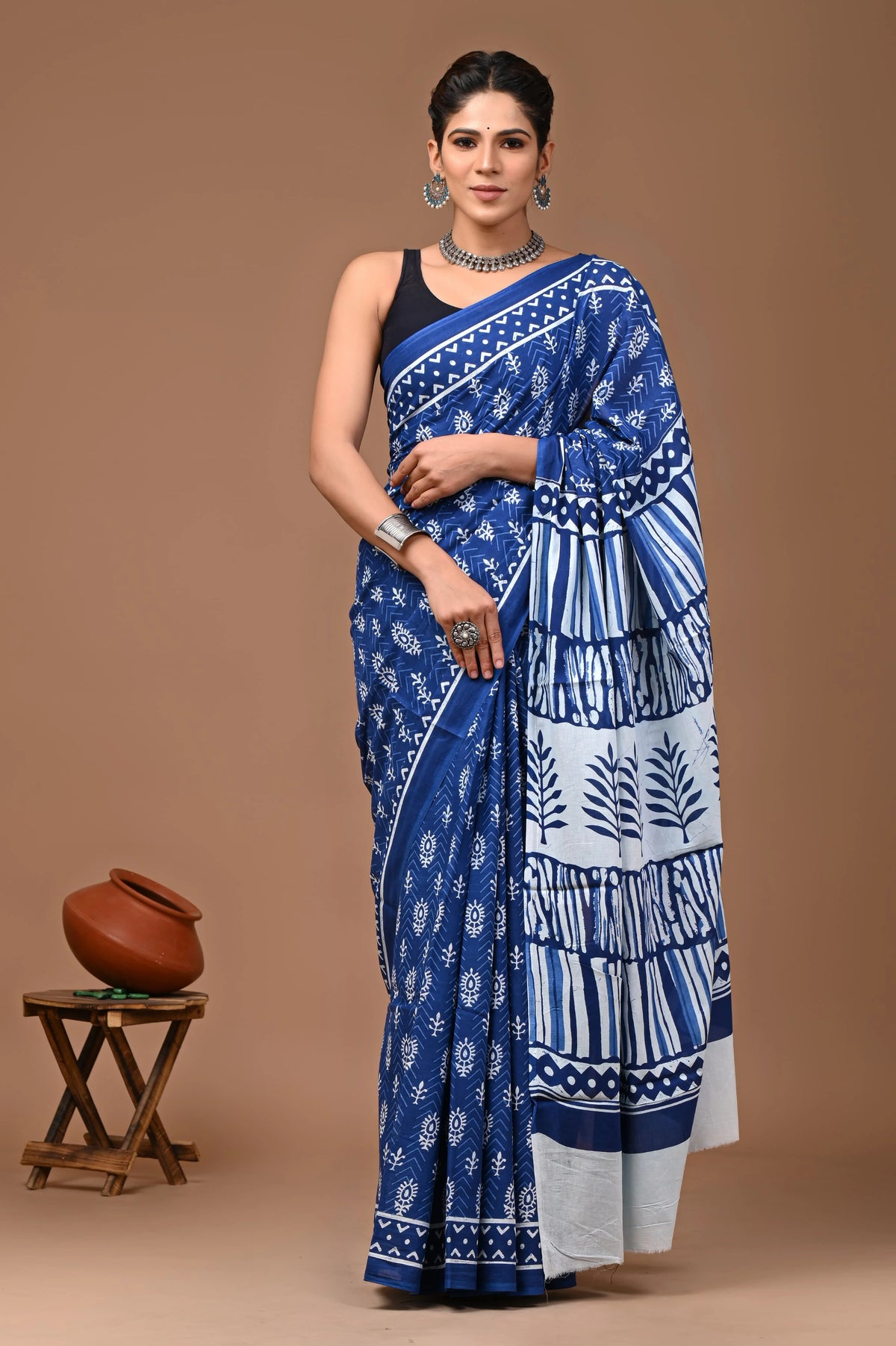 Women's All Hand Block Printed Pure Cotton Mulmul Sarees