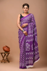 Bagru Hand Block Print Mulmul Cotton Sarees for Women