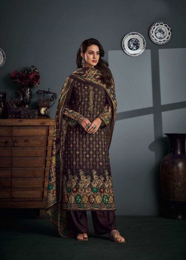 Glossy Pashmina Semi Stitched Salwar Suits