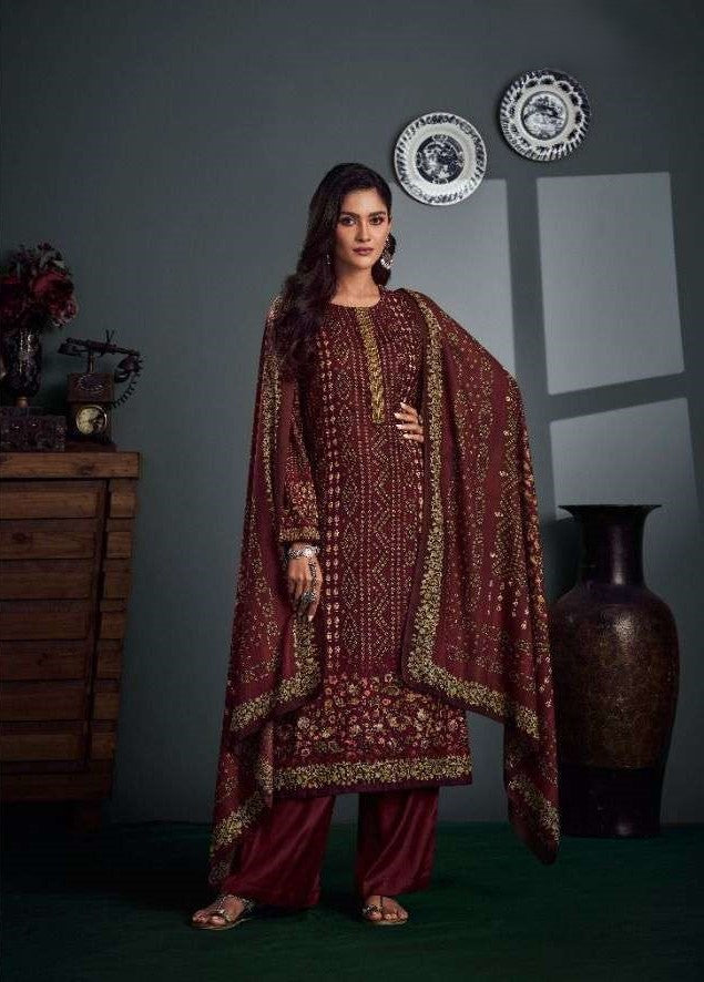 Glossy Pashmina Semi Stitched Salwar Suits