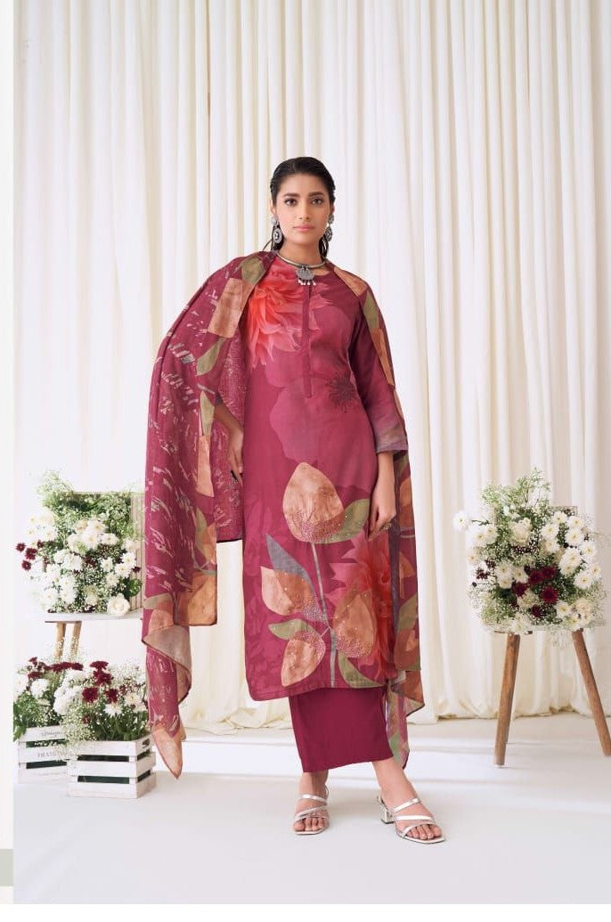 Blotched Floral Pashmina Salwar Suit