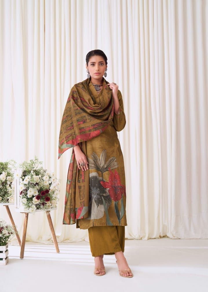 Blotched Floral Pashmina Salwar Suit