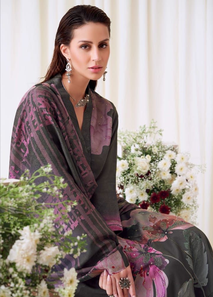 Blotched Floral Pashmina Salwar Suit