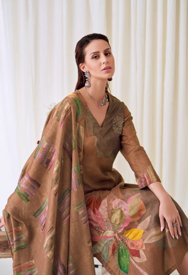 Blotched Floral Pashmina Salwar Suit